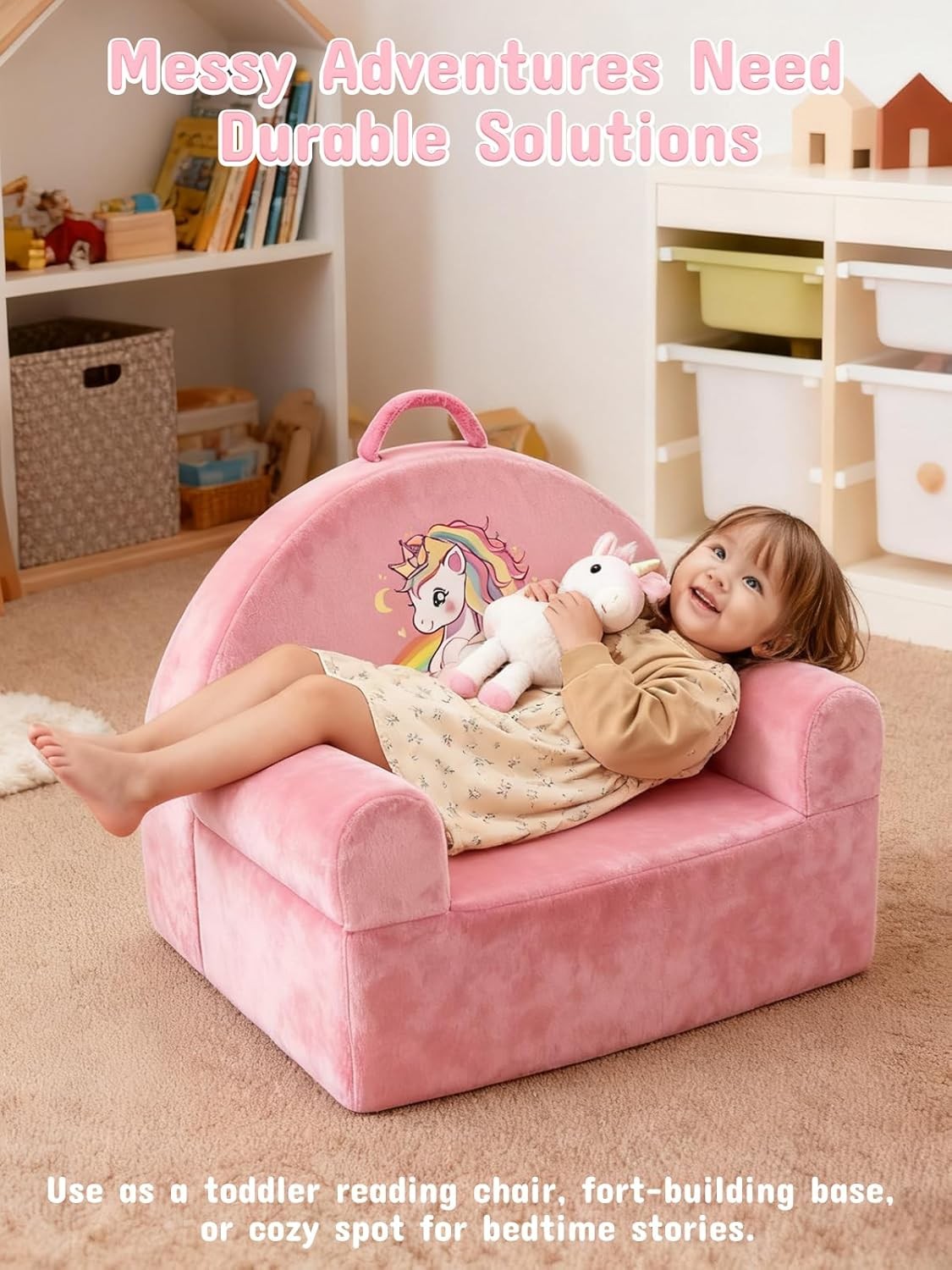 Kids Sofa Chair Toddler Armchair Soft Plush Seat Removable Washable Cover Magic