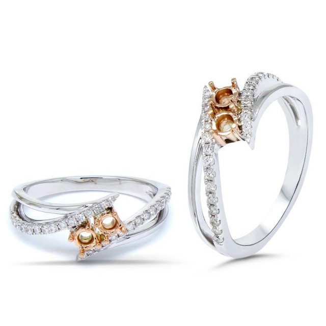 3mm Round Cut Semi Mount Ring 925 Sterling Silver Two Tone Bypass Women Ring
