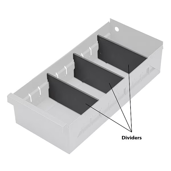 72 Durham Mfg 010-95 Drawer Bin Divider, Plastic, Gray, 5 1/4 In W X 2 1/2 In H