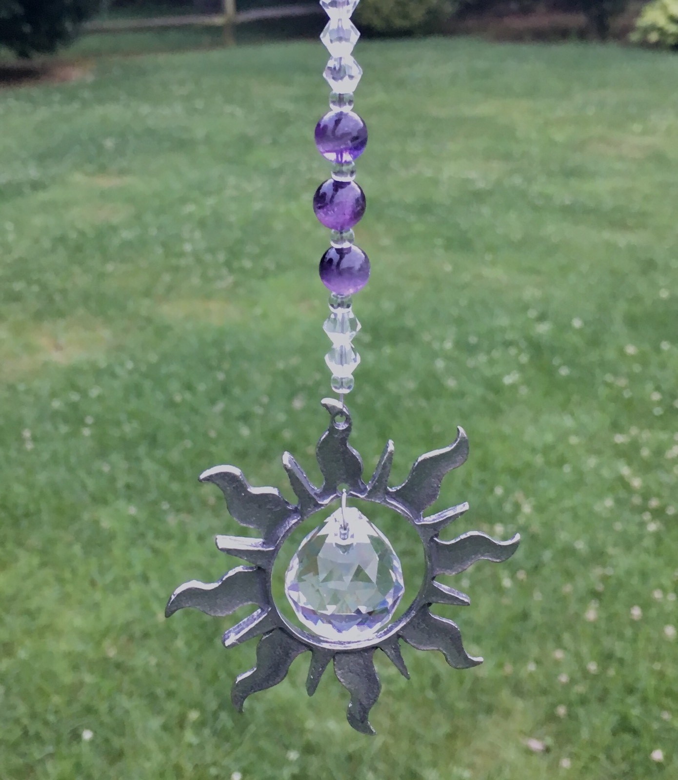 Rear View Mirror Car Charm Ornament,Amethyst Gemstone SunCatcher,Car Accessory