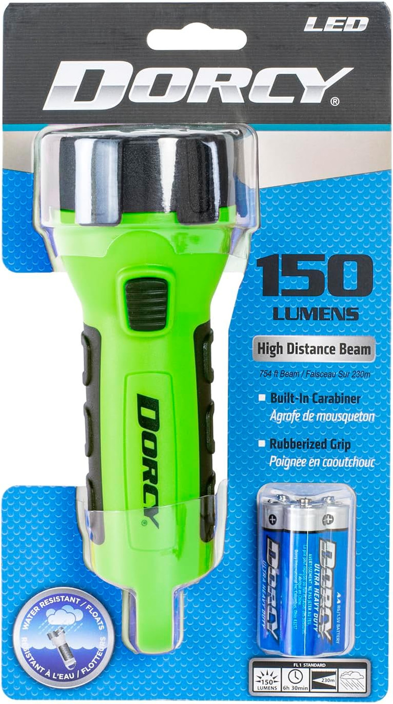 Dorcy 150 Lumen Floating Water Resistant LED Flashlight with Carabineer Clip, Ne