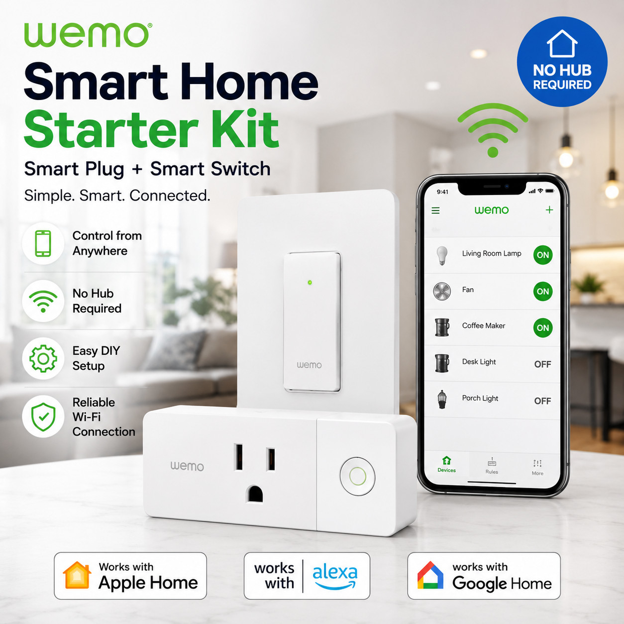 Wemo App Control Smart Plug and Smart Switch - Smart Home Starter Kit, White