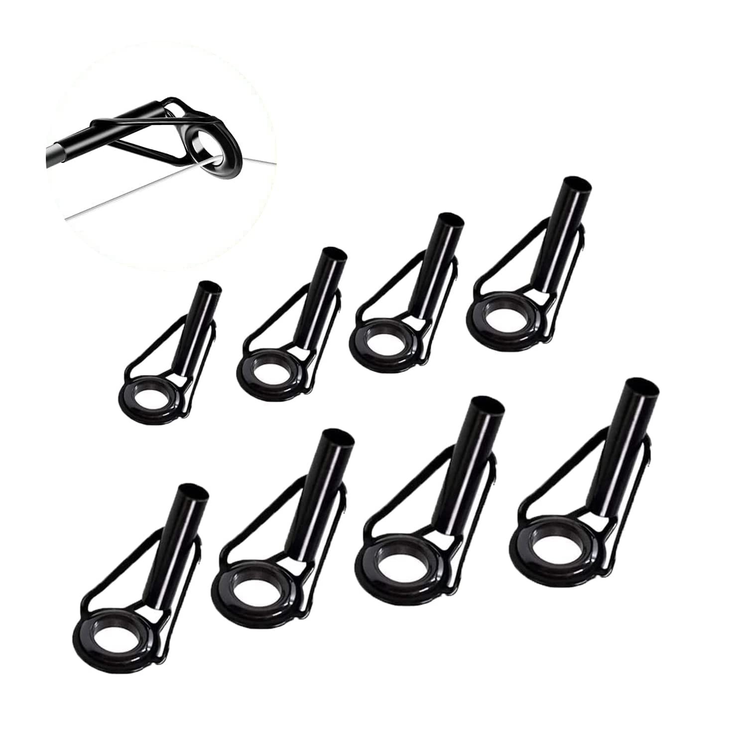 8 Pcs Fishing Rod Tip Repair Kit, Tips Replacement 8 Pcs, Black 8