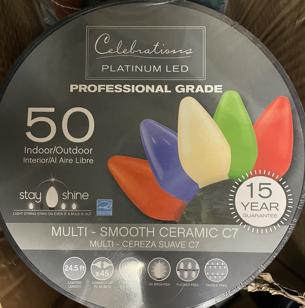 Celebrations 9046565 Platinum LED C7 Multi Colored Commercial Light Set 50 Count