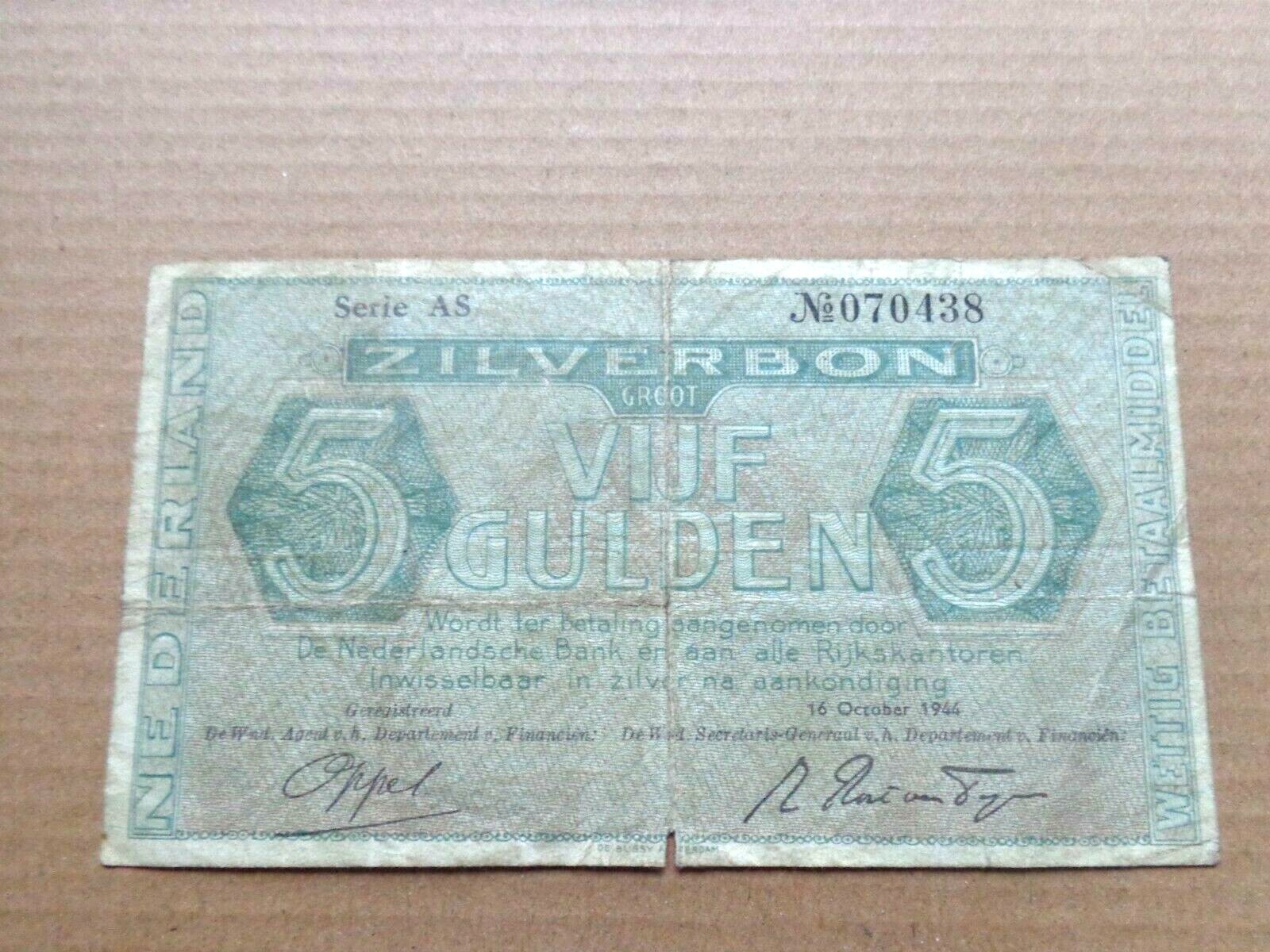 Netherlands Banknote  5 gulden 1944 combined shipping up to 10 notes (c)