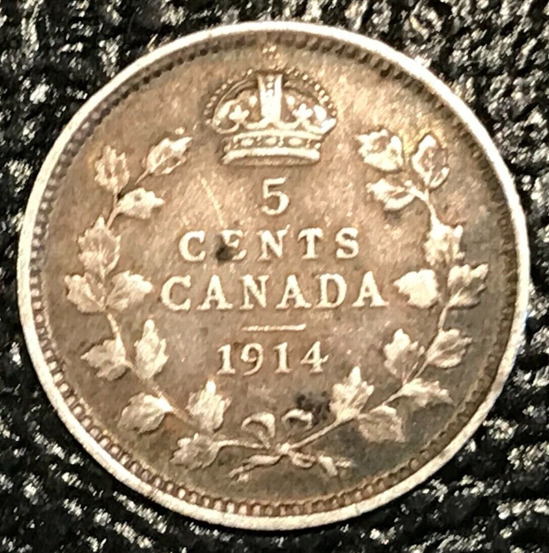 FINE 1914 CANADA SILVER 5 CENTS COINS-JUL145