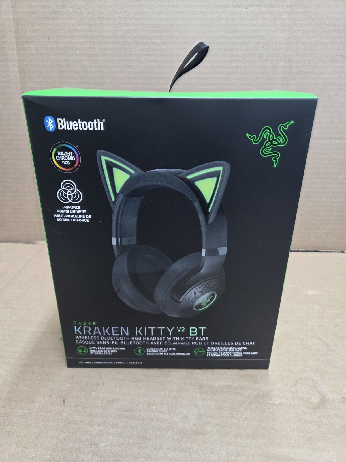 Razer Kraken Kitty V2 BT Wireless RGB Headset: Chroma RGB Kitty Ears - Black New