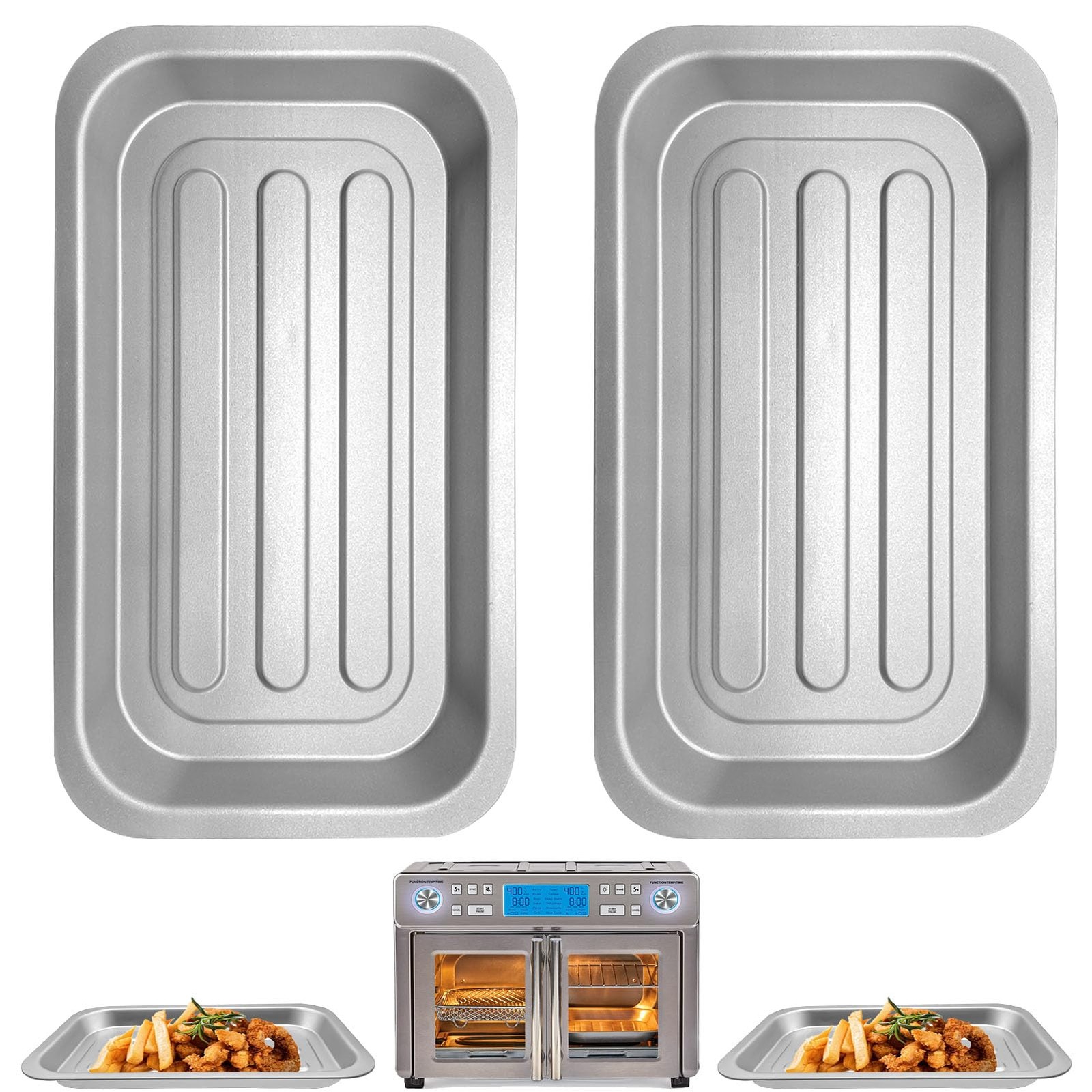 GXF 2PCS Air Fryer 11.5''×6.7'' Tray For Emeril Lagasse 25 QT S 2Pack, Silver