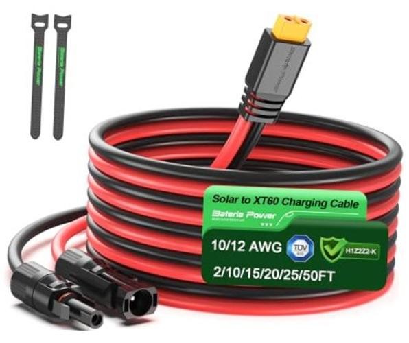 10 Feet Solar to XT60 Extension Cable, 12AWG Solar Panel 10FT Black&Red 1