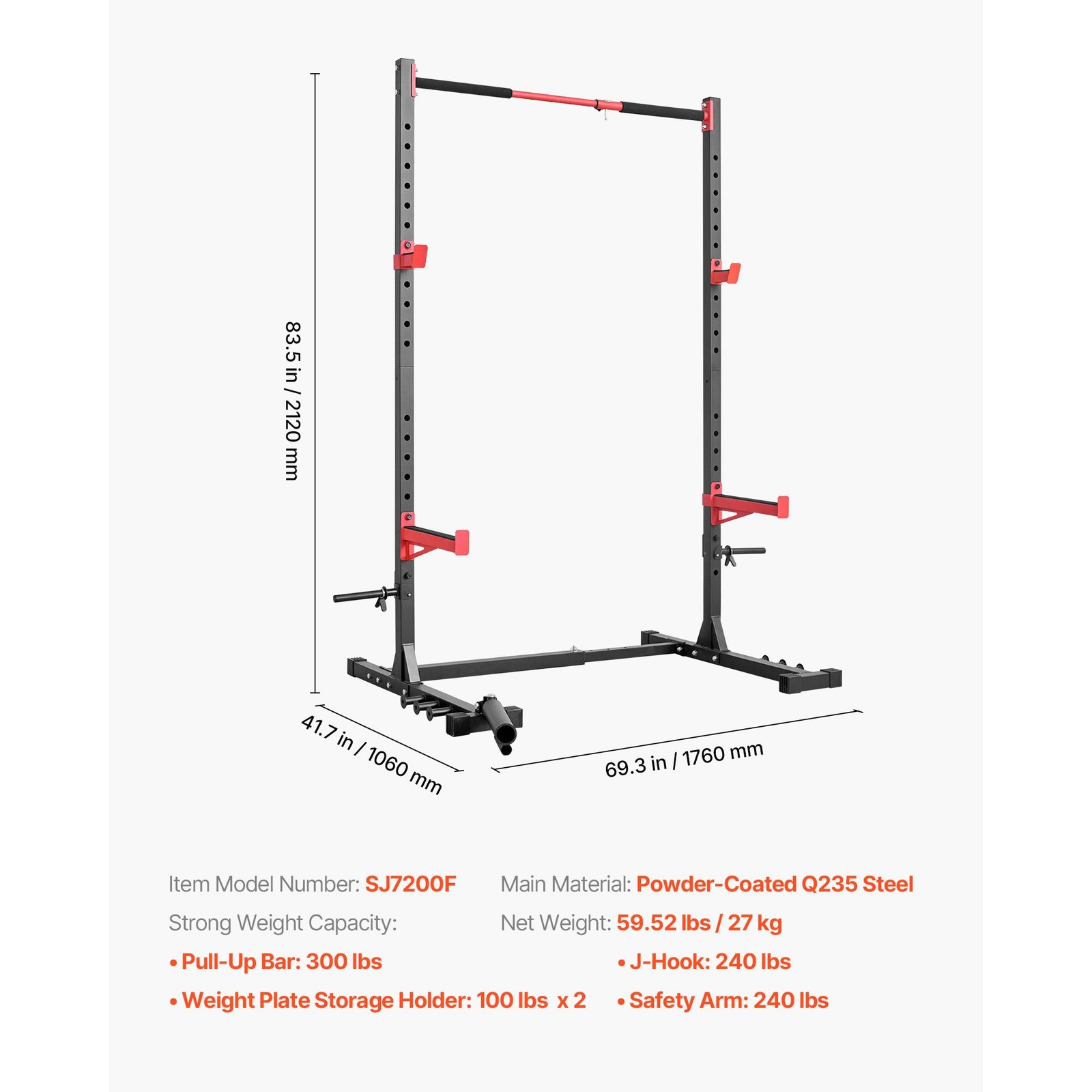 Powder-Coated Steel Power Cage Rack Home Gym