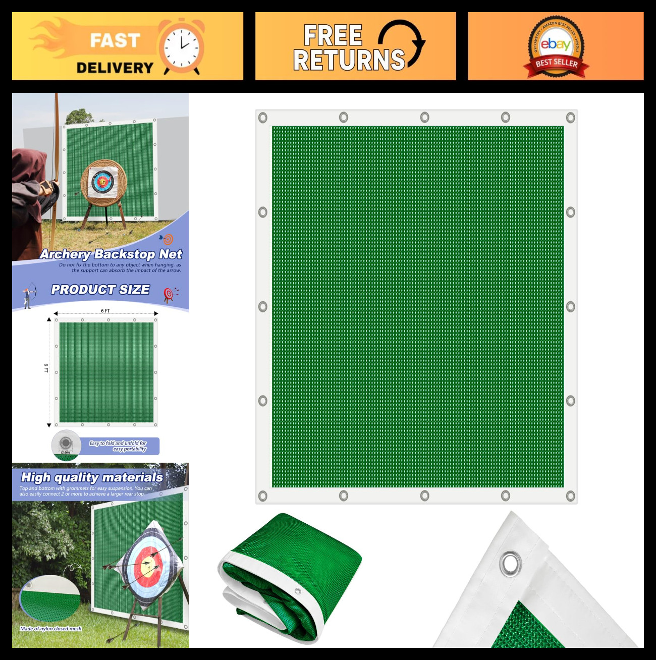 Heavy Duty Archery Backstop Netting - Reinforced Arrow Target Block for Backyard