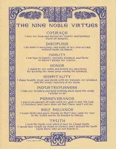 Nine Noble Virtues Parchment-Like Page for Book of Shadows, Altar!