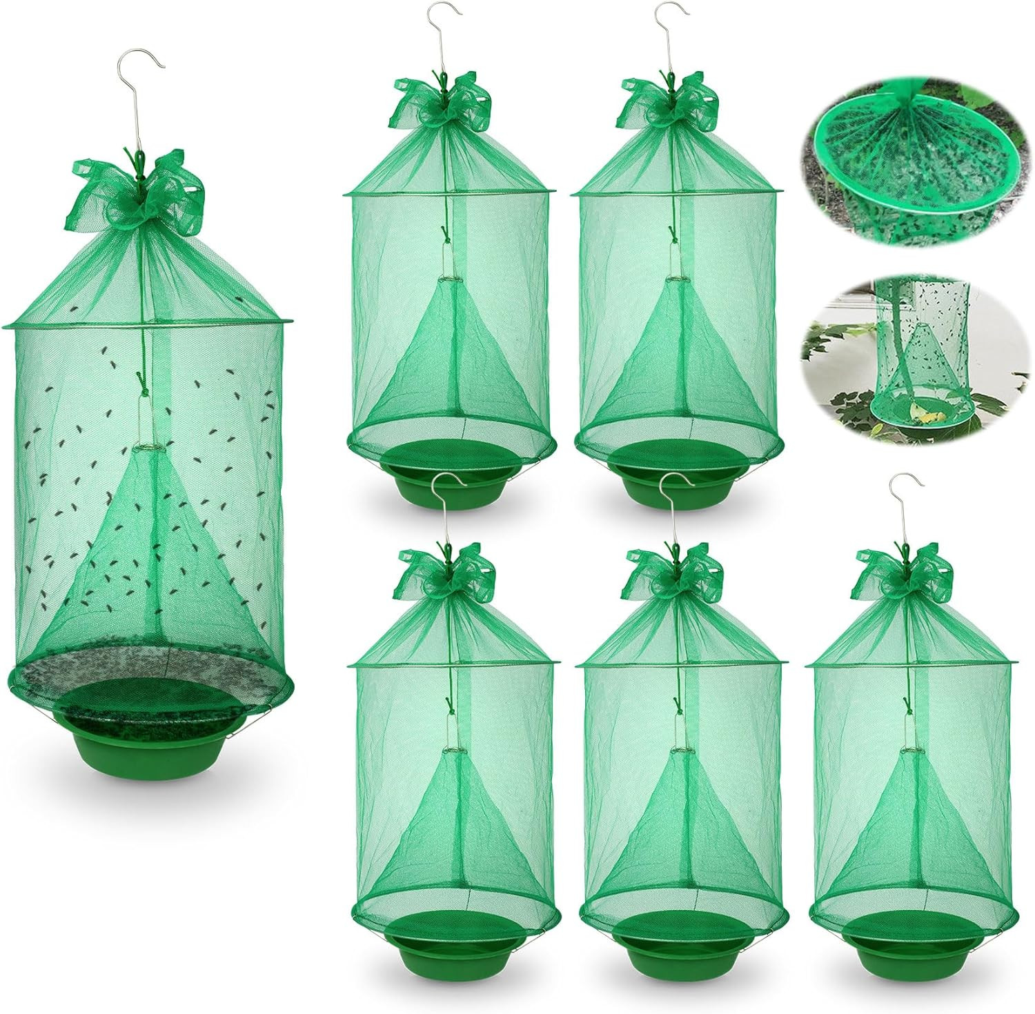 6 Pack Reusable Ranch Fly Trap Hanging, Fly Traps Outdoor Fly Catcher Killer Hun