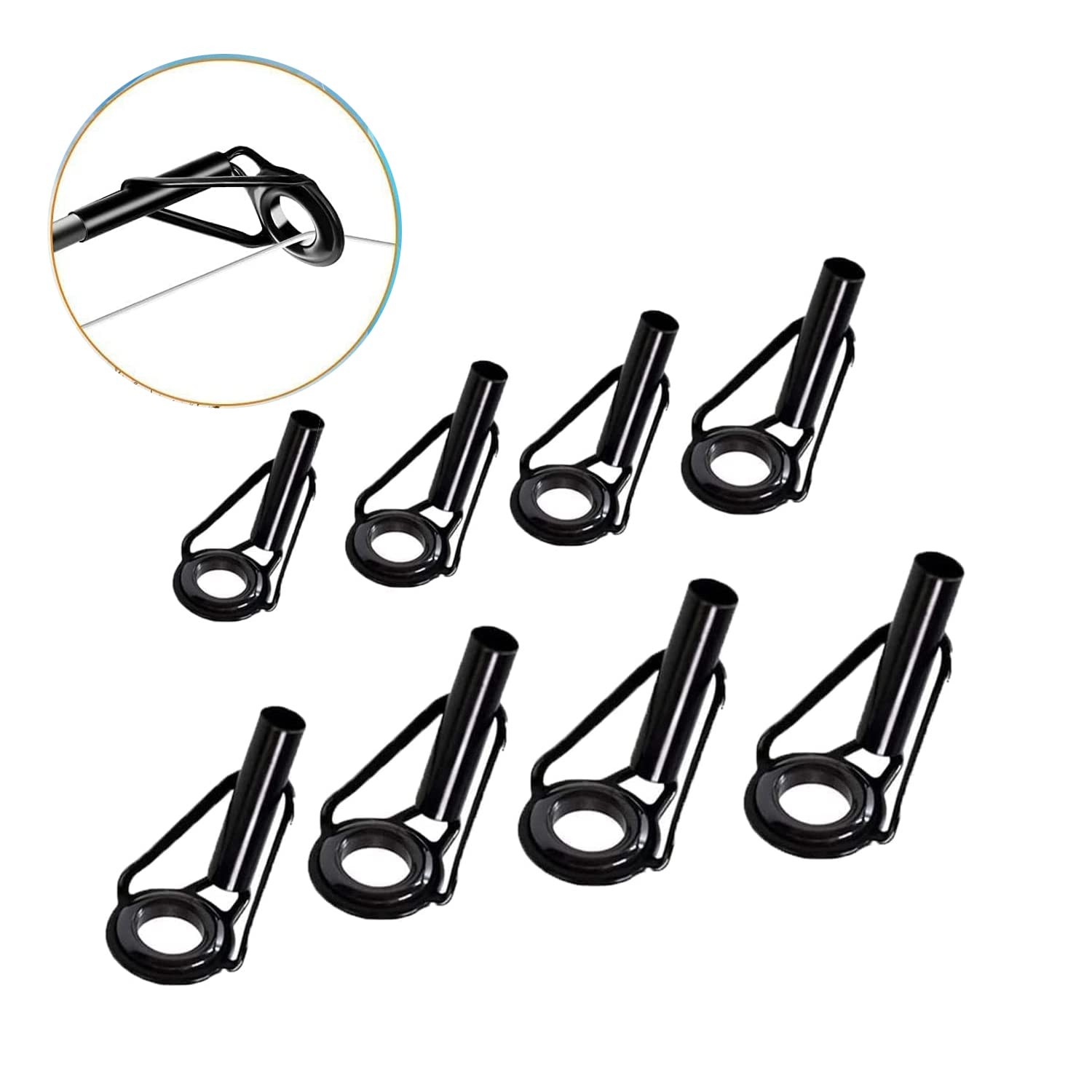 8 Pcs Fishing Rod Tip Repair Kit, Tips Replacement 8 Pcs, Black 8