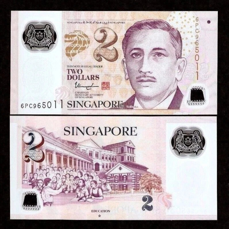 SINGAPORE 2 DOLLARS P-46 2007 x 1 Pcs Singaporean Education Polymer UNC BANKNOTE