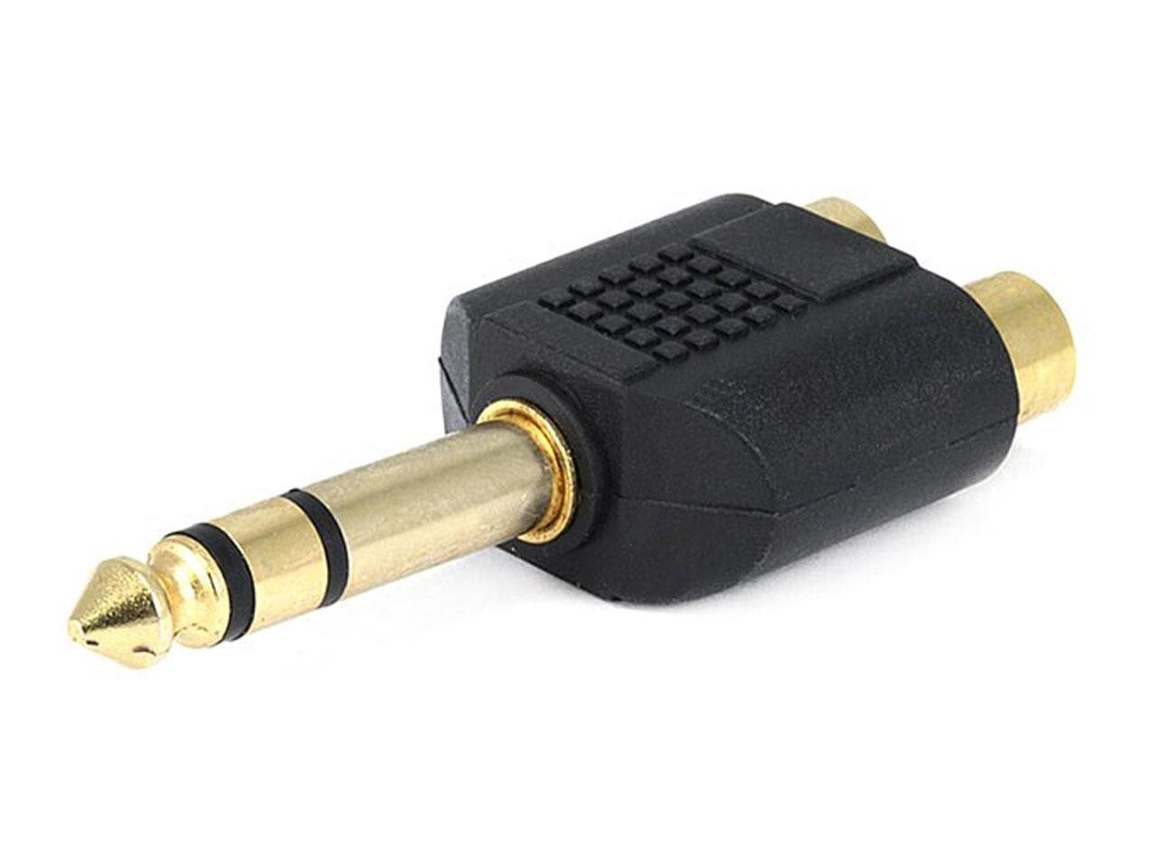 1/4in (6.35mm) TRS Stereo Plug to 2x RCA Jack Splitter Adapter, Gold Plated 7193