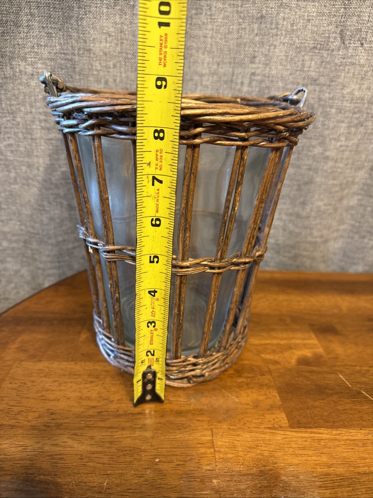 Lot of 2 Vintage Wicker Baskets With Glass Insert Plant Candle Flower Handles