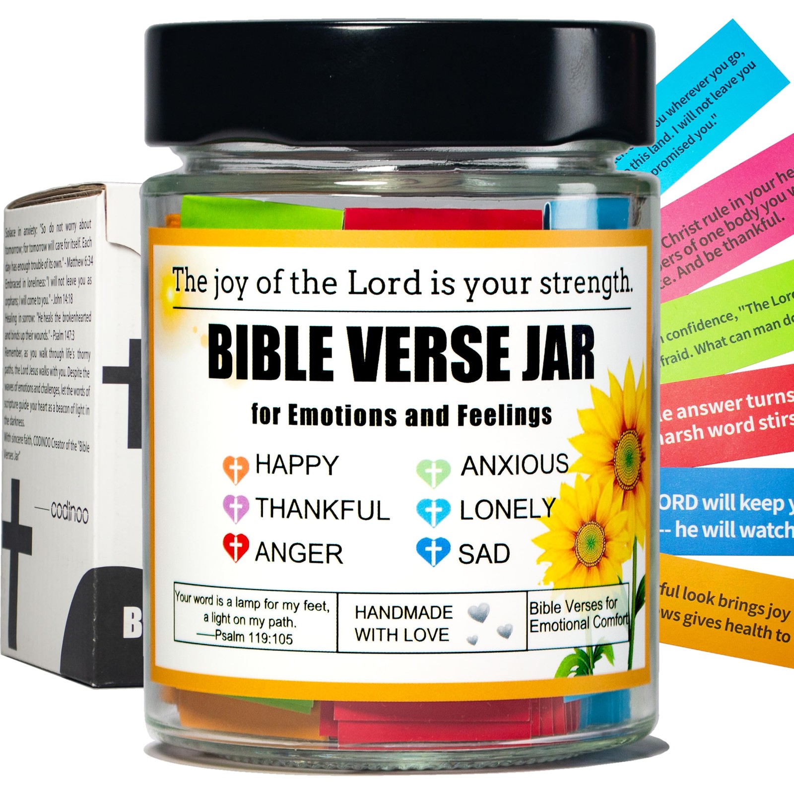 Bible Verse Jar,Christian Gifts For Women Men 9.5 Ounces, English Sun Flower