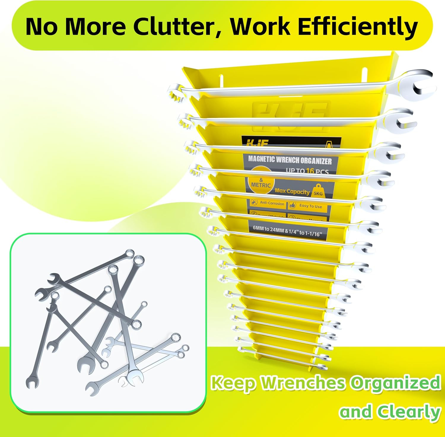 2Pack Magnetic Wrench Organizer, 32-Slot Wrench Rack Tool Trays, Magnetic Wre...