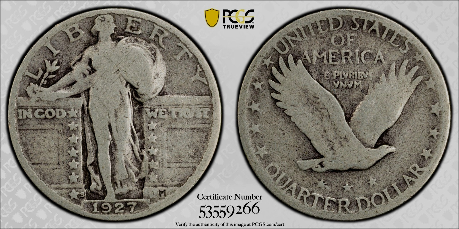 1927-S STANDING LIBERTY SILVER QUARTER  DOLLAR PCGS GOOD-6 BETTER SEMI-KEY DATE*