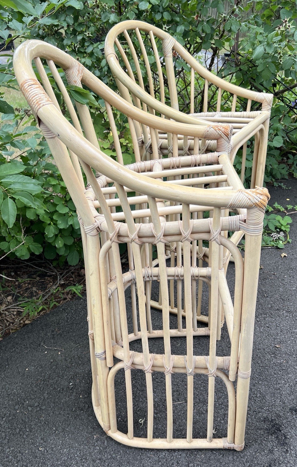 Vtg Rattan Bamboo Bar Stool Set Pair 42"H x20"W x16.75"L *LOCAL PICKUP NJ 07753*