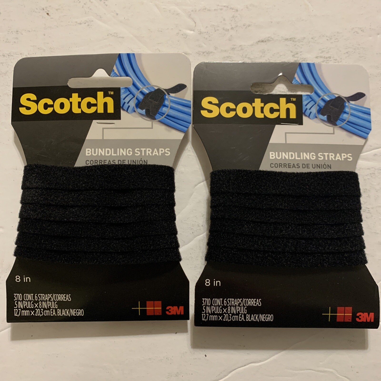Scotch Bundling Straps RF3710, 0.5 in x 8 in, (12,7 mm x 20,3 cm) Black