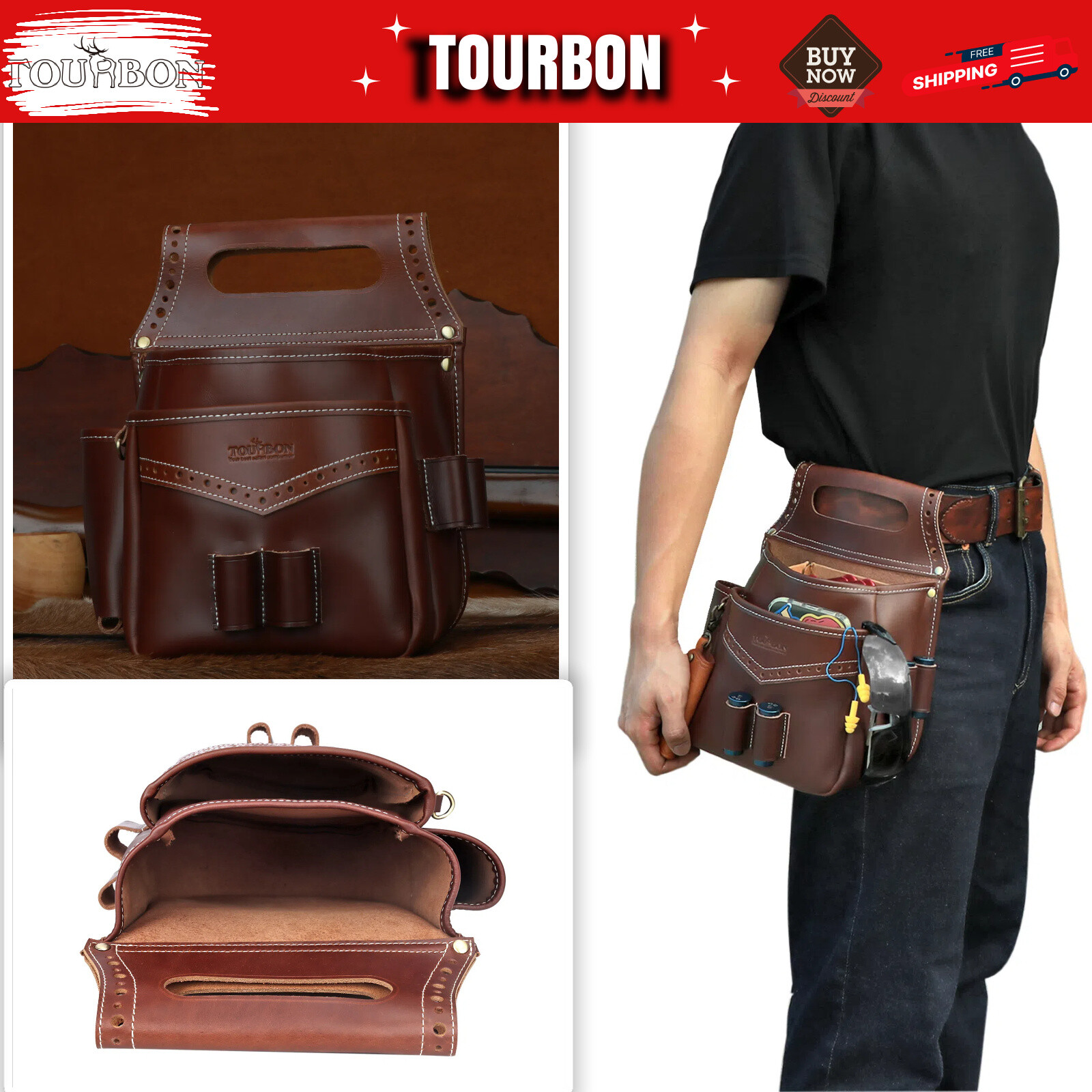 Leather Cartridges Bag Shells Holder Belt Case Shooting Ammo Carry Pouch-TOURBON
