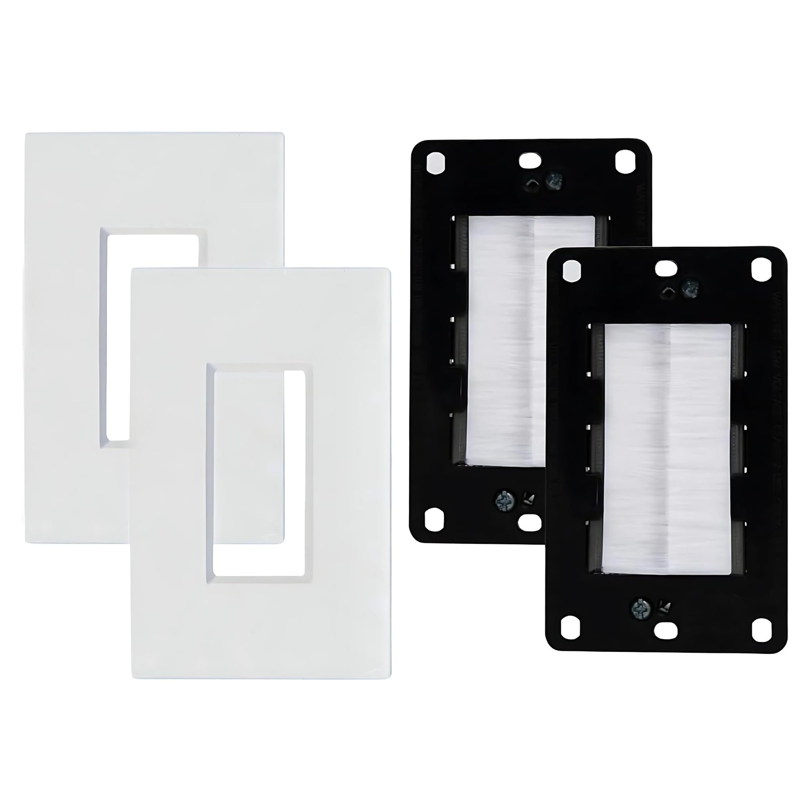 Set of 2 Brush Wall Plate Cable Pass 2 Pack, Mounting Bracket, White