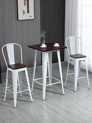 3 Piece Industrial Dining Table Set, Bar Height Bar Table and Chairs Set with