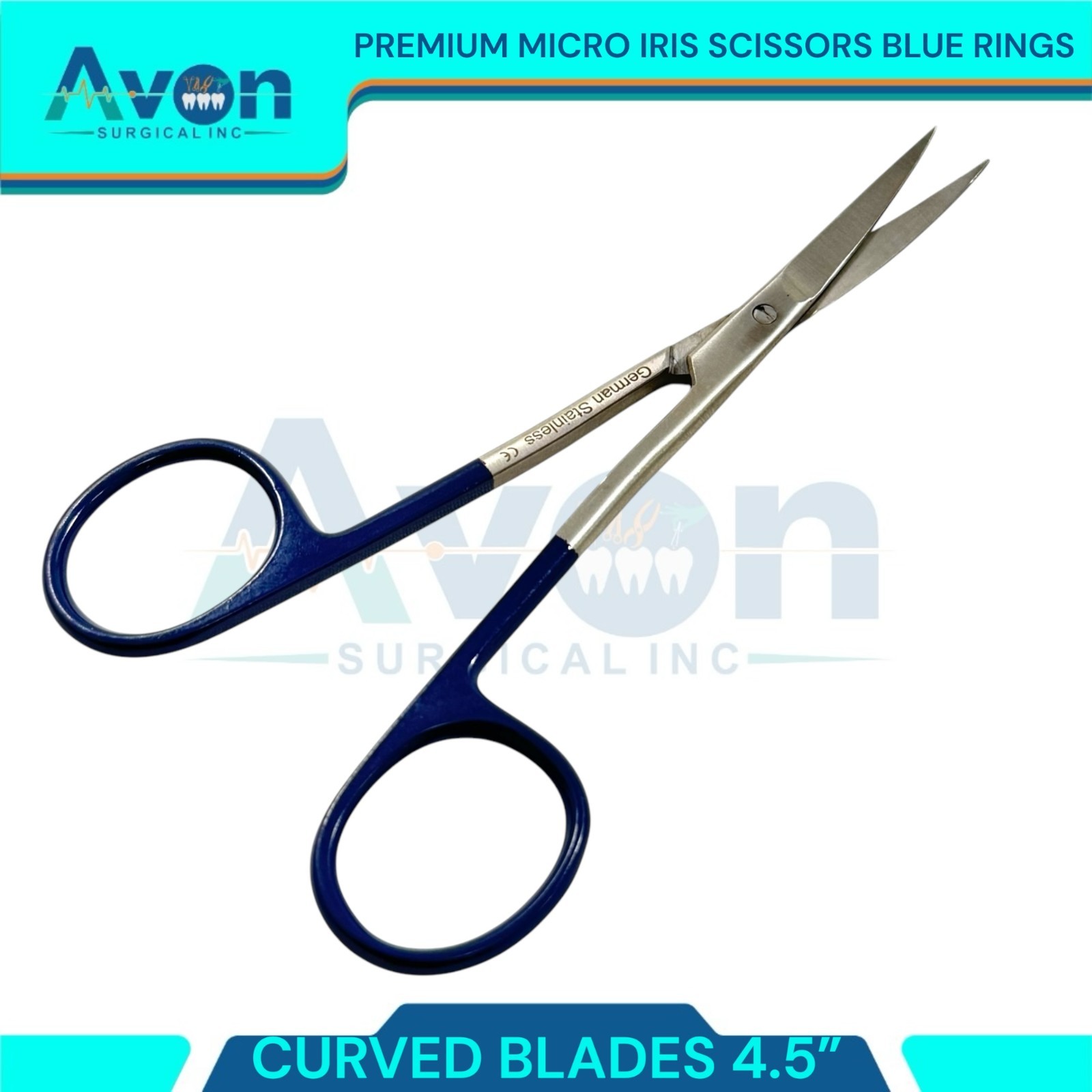 Blue Rings Dissecting Iris Scissors 4.5" Sharp Tips - Micro - Veterinary, Dental