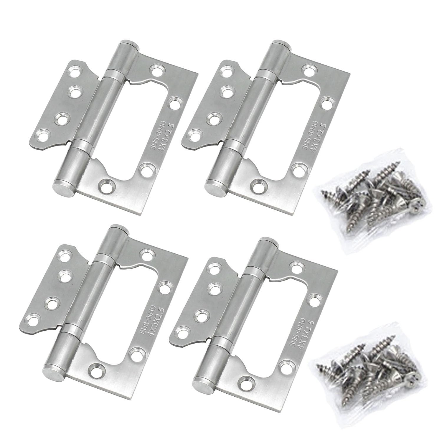 4-inch Non-Mortise Door Hinges 4 PCS Heavy Duty Stainless Steel Hardware