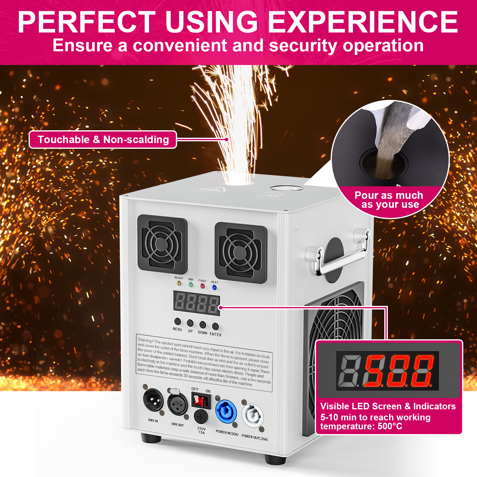 700W Cold Spark Machine Stage Effect DMX Firework DJ Event Party Wedding Xmas