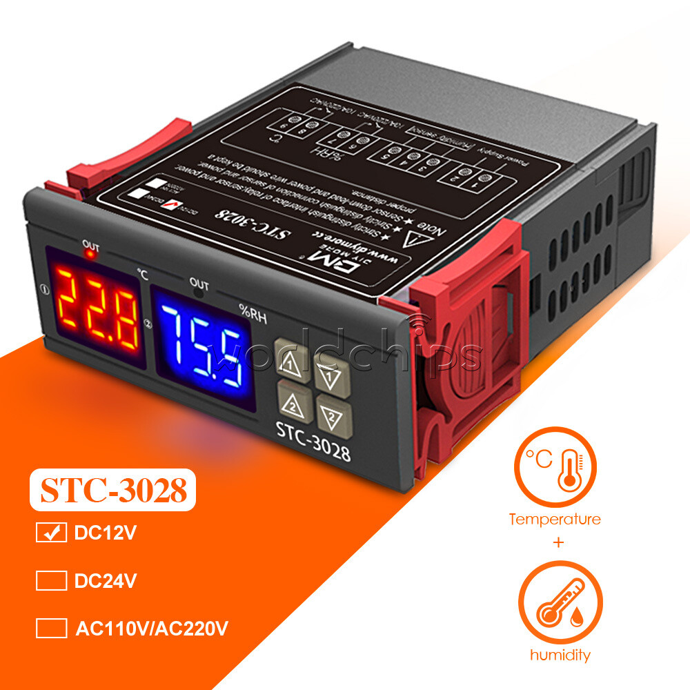 STC-3028 DC12V 10A Digital Dual LED Temperature Humidity Controller Thermostat