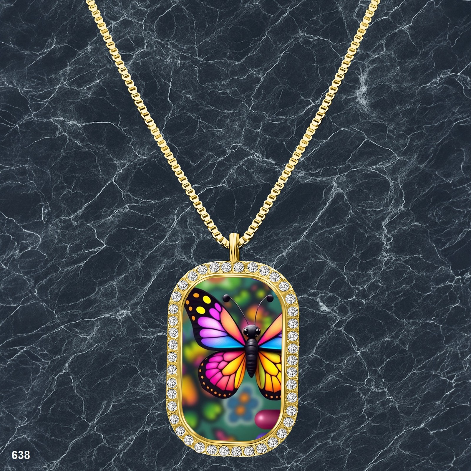 New Colorful Butterfly Pendant Necklace Picture Design Glamorous Gold Tone Gold