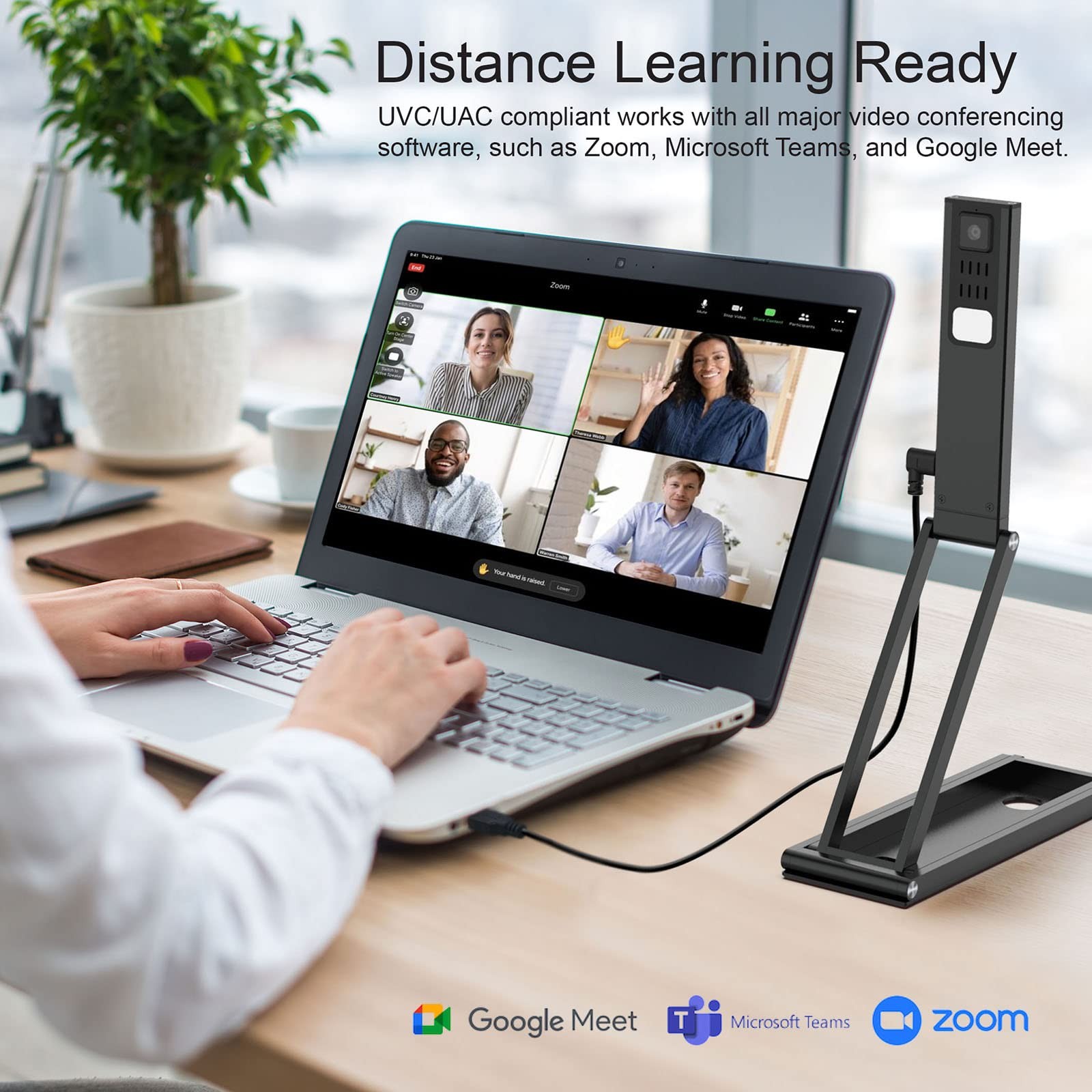 Document Camera 4K USB Visualizer Webcam with LED Light