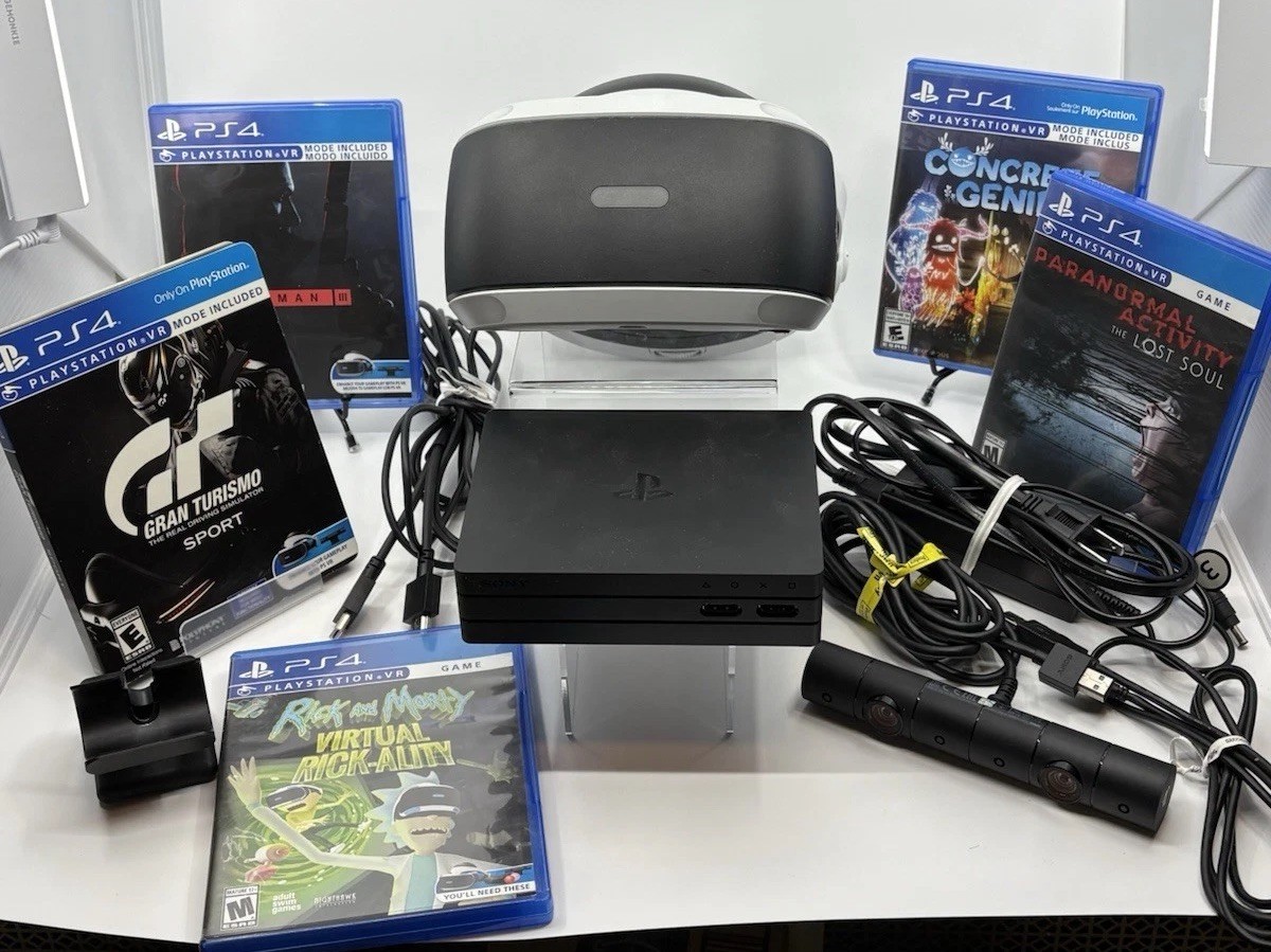 Sony PSVR PS4 Bundle and 5 CIB VR Games No Move Controllers Gran Steelbook Lot