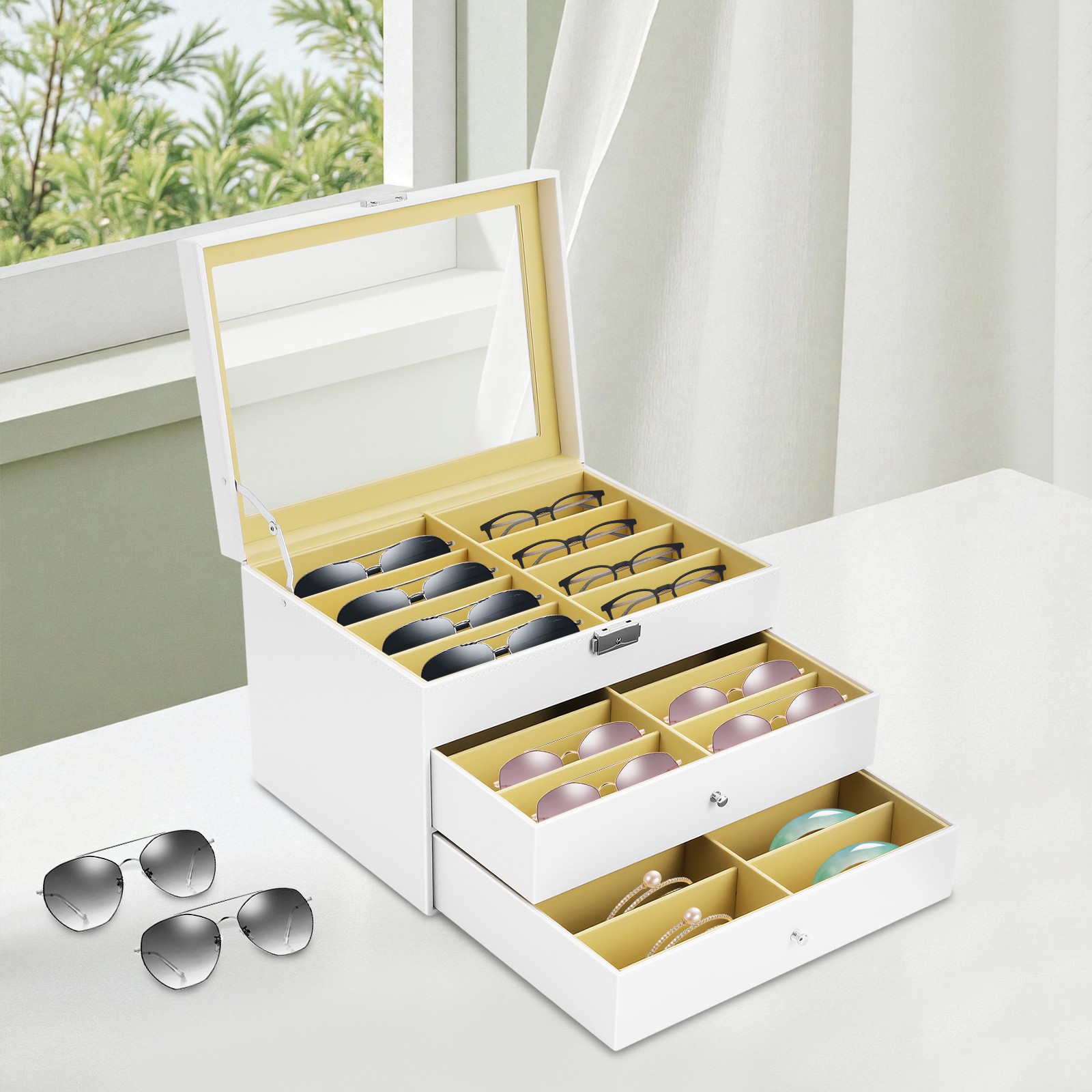24-Slot Glasses Storage Display Case Organizer For Sunglasses Eyeglass Box