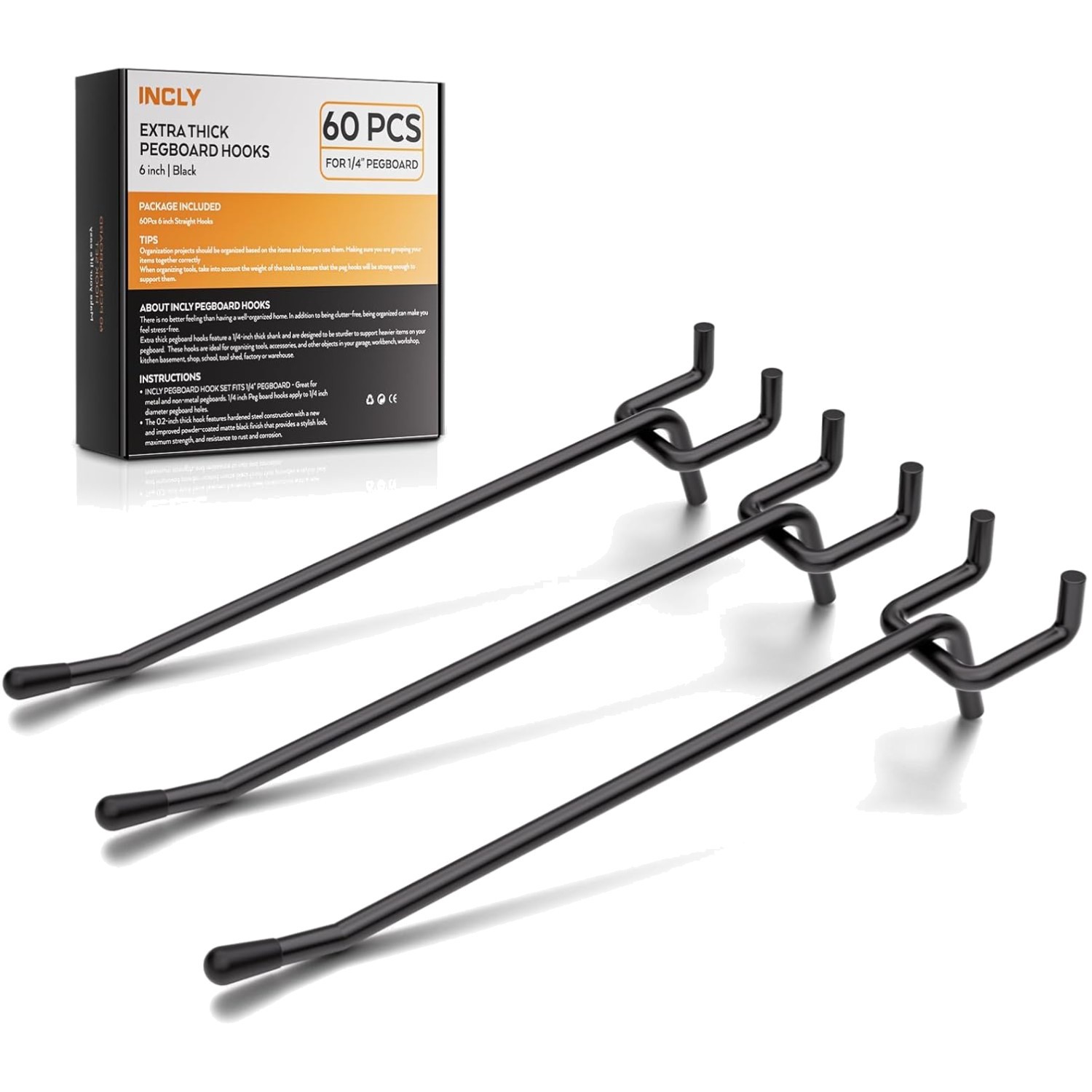 Versatile 60 Pack of 6 Inch Black Pegboard Hooks - Strong Tool Hangers