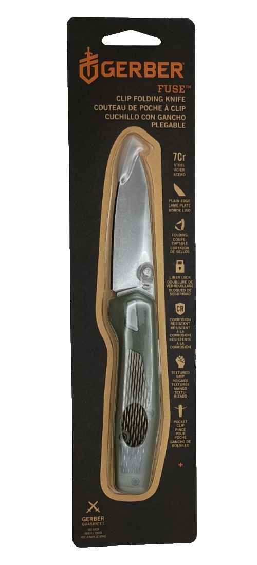 Gerber Fuse - Clip Folding Knife - 3.25" Drop Point Blade (Stainless 7Cr17MoV)