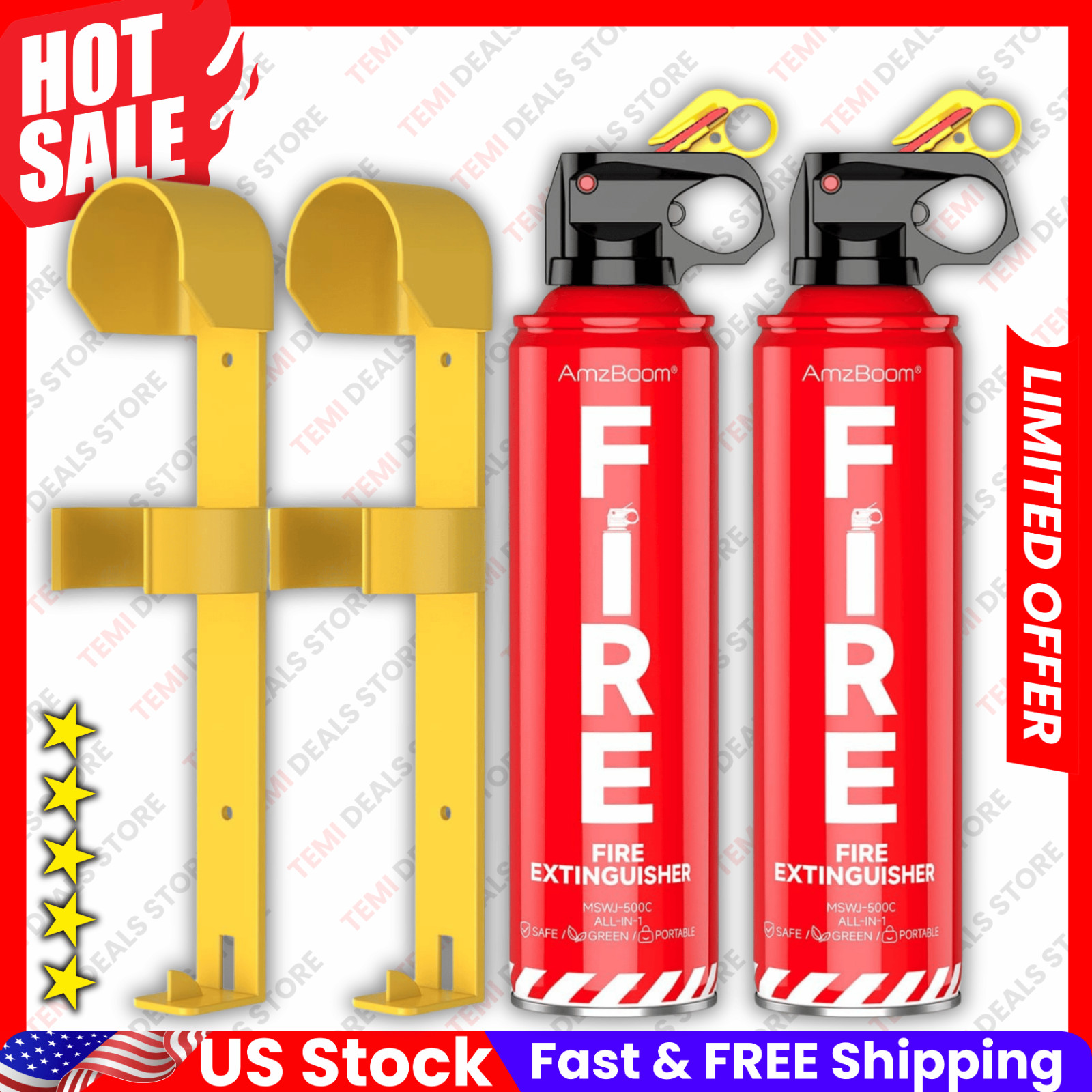 2-Pack Fire Extinguisher for Home, Kitchen, Car, and Grill with Mounting Bracket