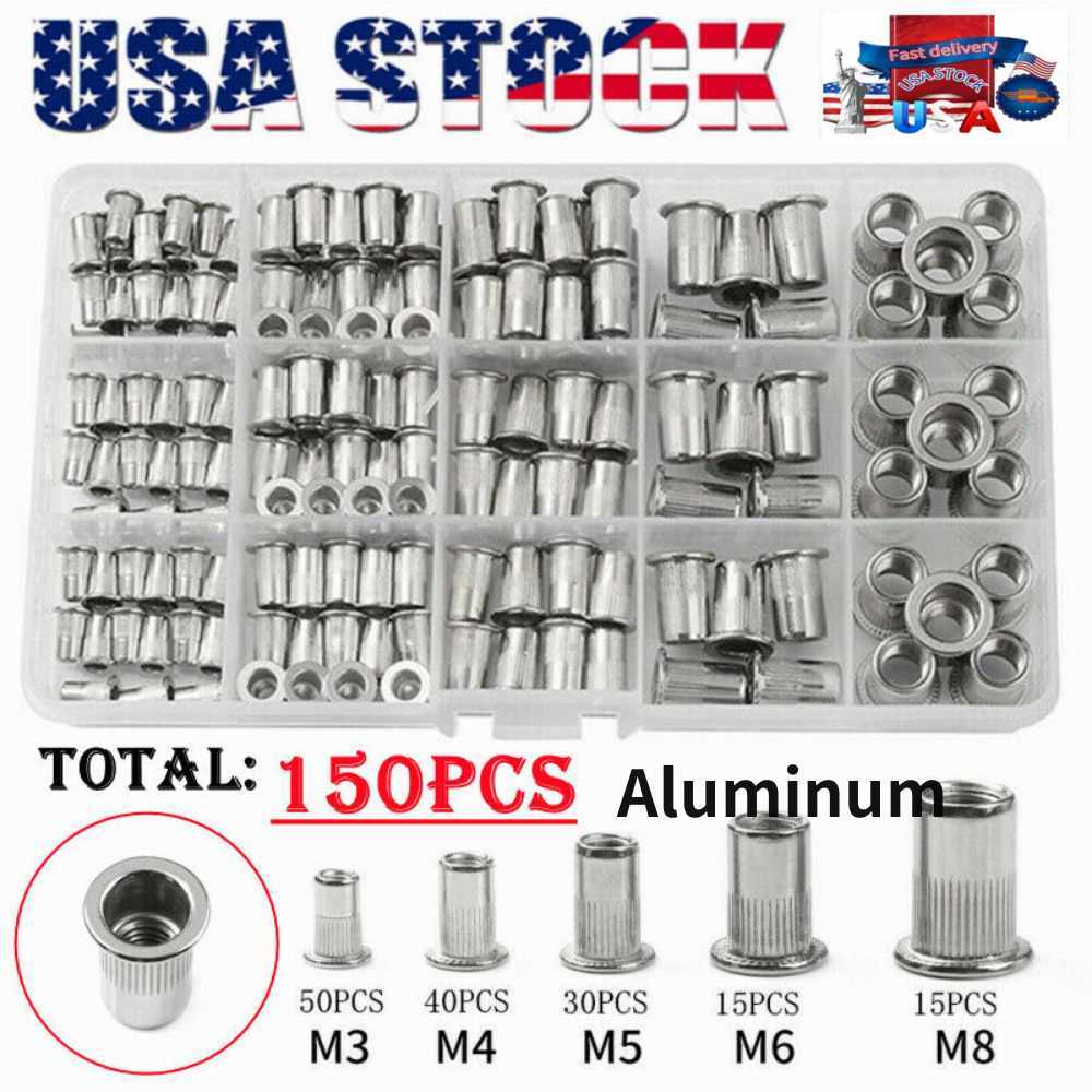 RIVET NUT Flat Head Threaded Insert Aluminum Rivet Nut Rivnut Nutsert Kit 150pcs