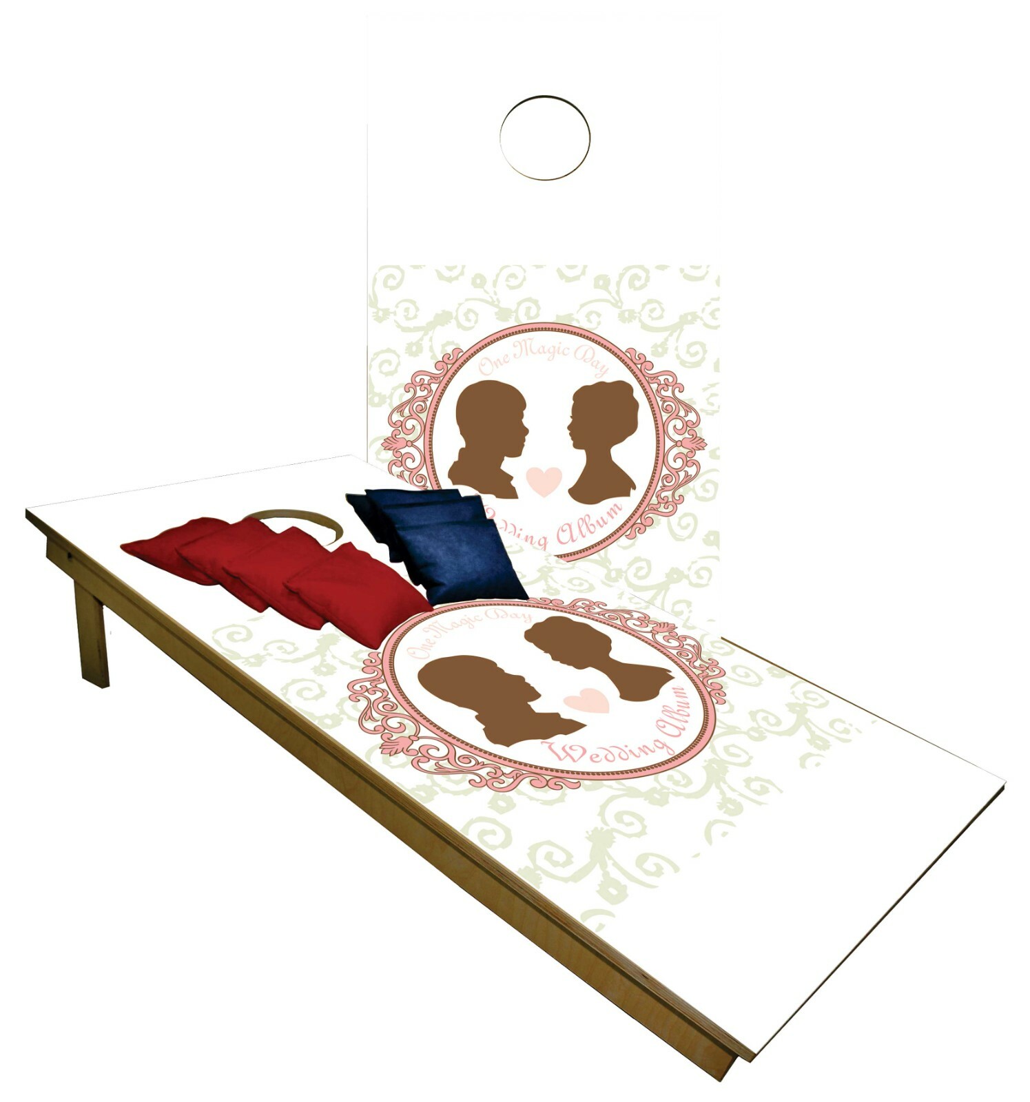 CORNHOLE BEANBAG TOSS GAME w Bags Game Boards Wedding Day Just Married Set