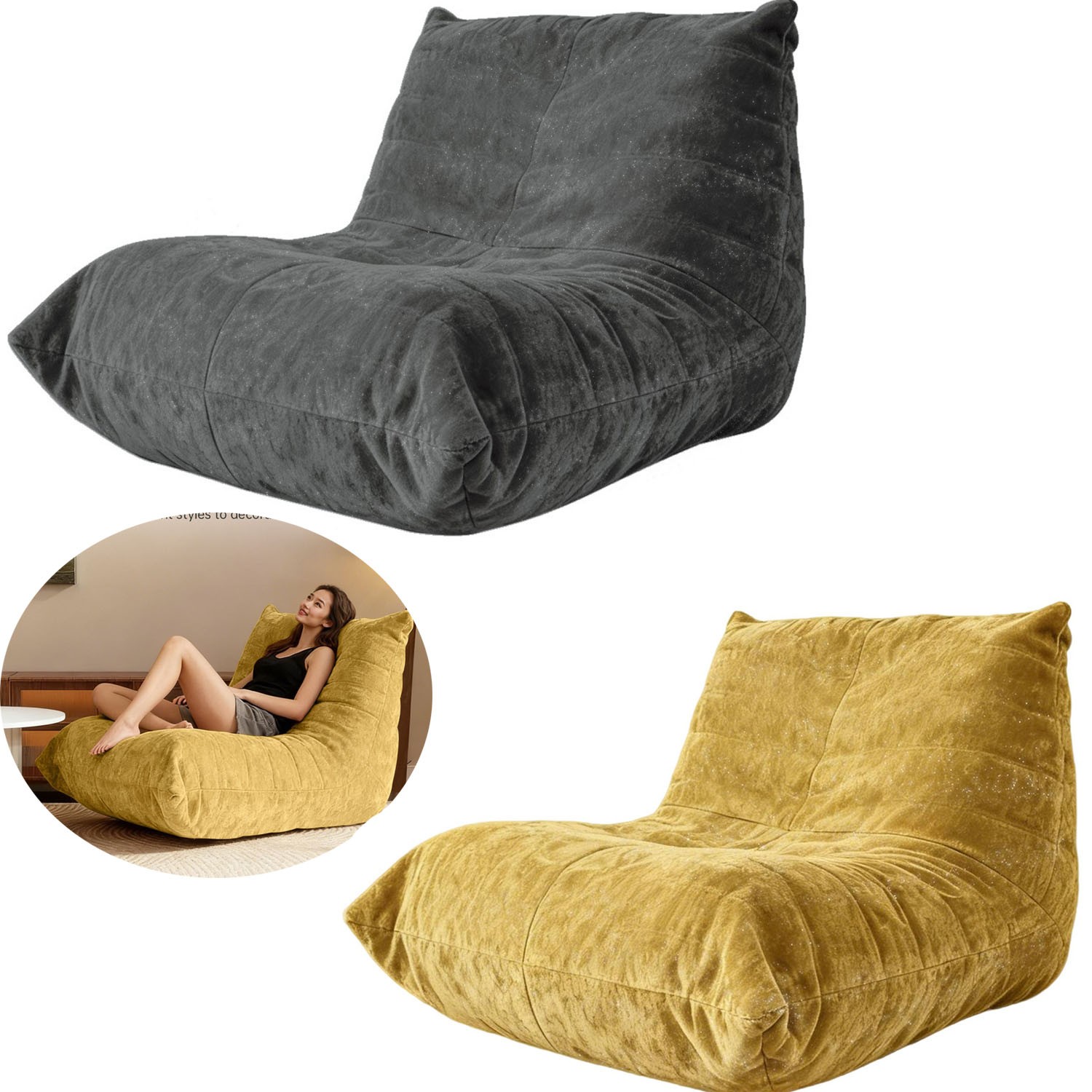 Large Bean Bag Chair, Memory Foam Bean Bag Chairs for Adults 5 Way Adjustable