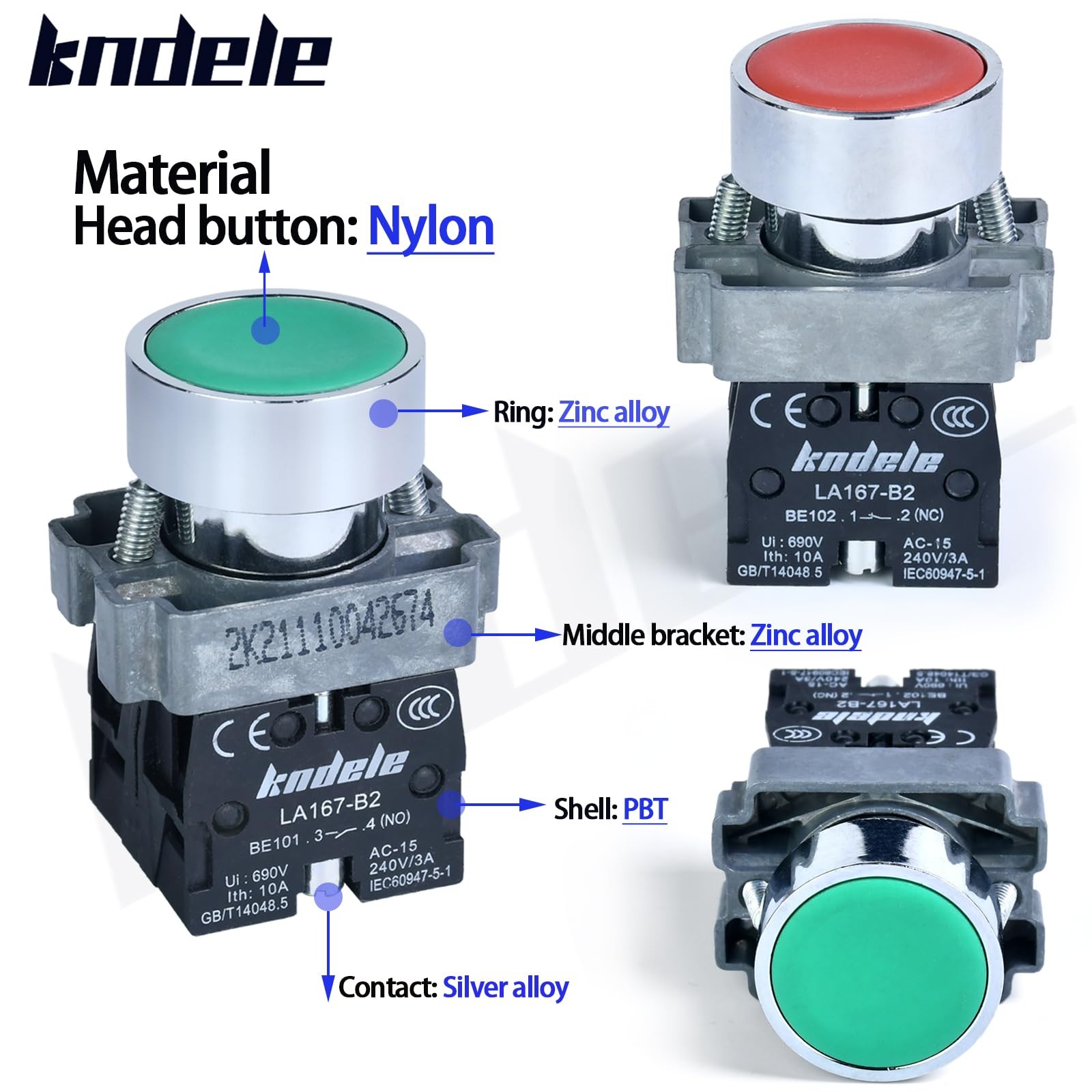 10Amp 2Pcs 22MM Momentary Push Button Momentary,Green+Red, 2Pcs, Multicolored