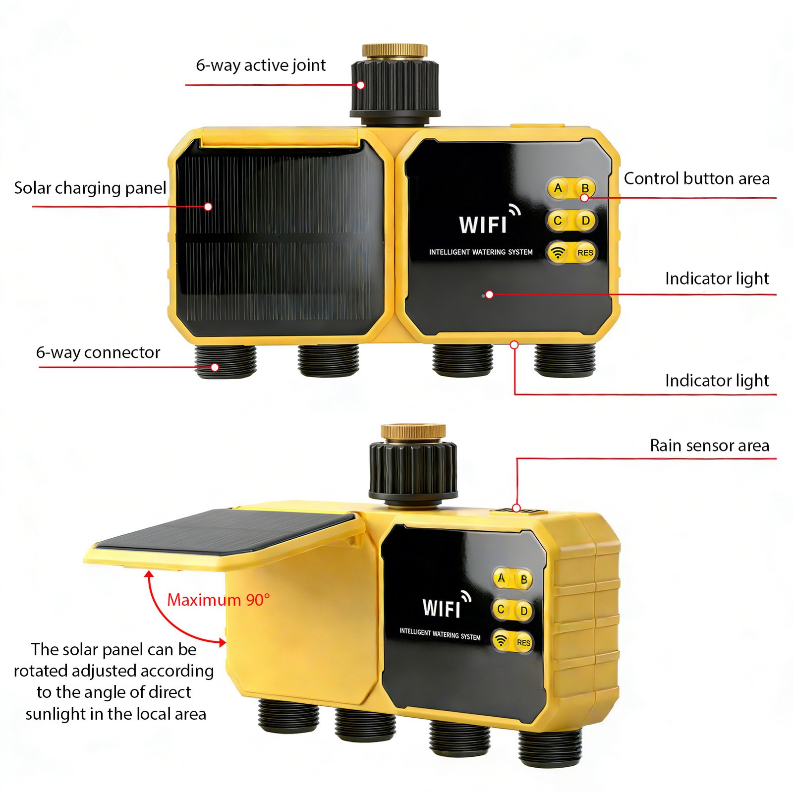 2-Smart Irrigation Timer WiFi Solar Water Valve Controller APP Control Rain