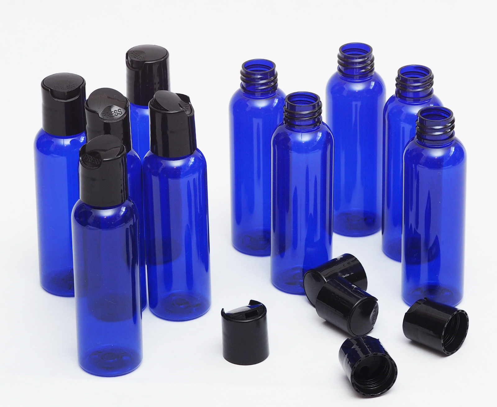 12 pack 4 Oz Empty Plastic Blue PET Bottles with white Dispensing cap