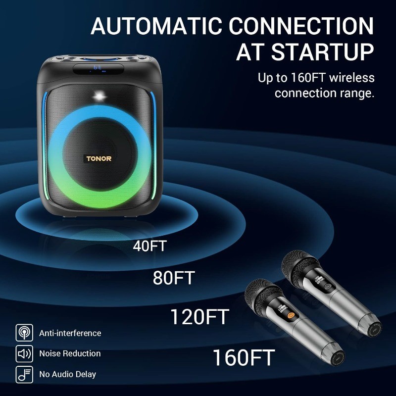 Karaoke Machine with 2 Wireless Microphones Portable Bluetooth and Speaker Light