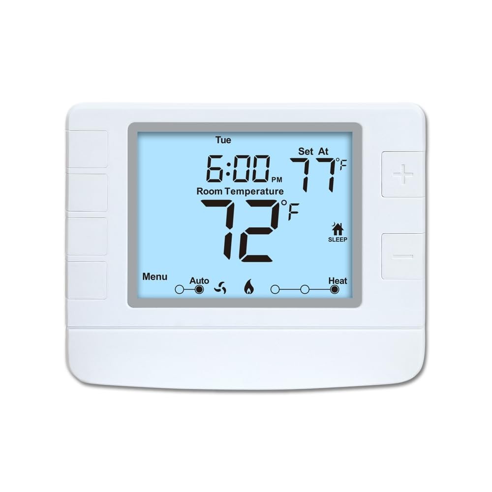 Programmable Thermostat for House, 1 Heat/1 Cool, Extra Large Display, White Bac