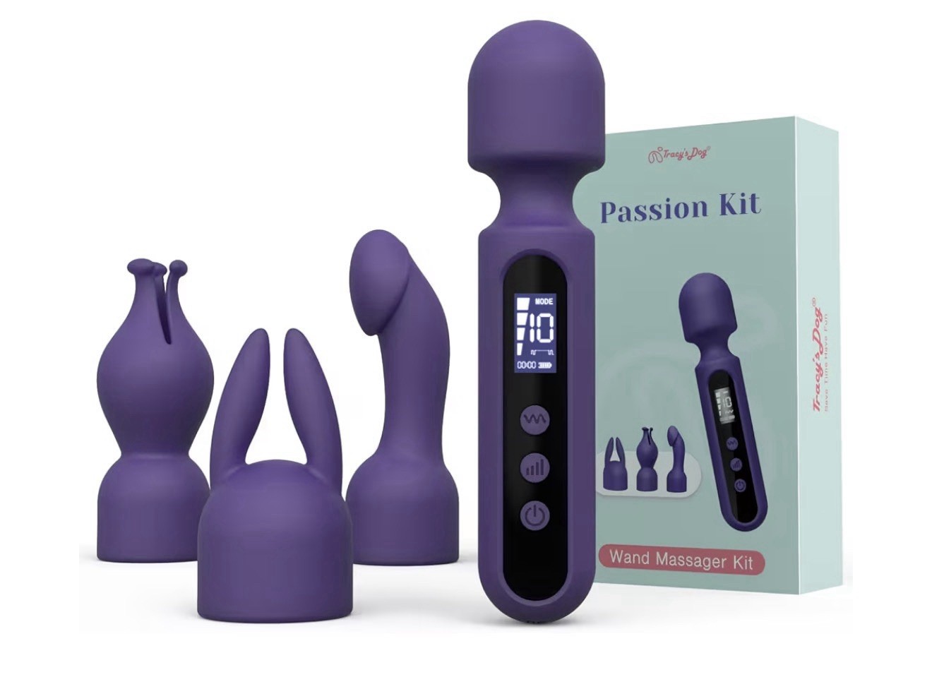 Tracy's Dog Passion Kit 4-in-1 Wand Vibrator Massager Interchangeable Heads USB