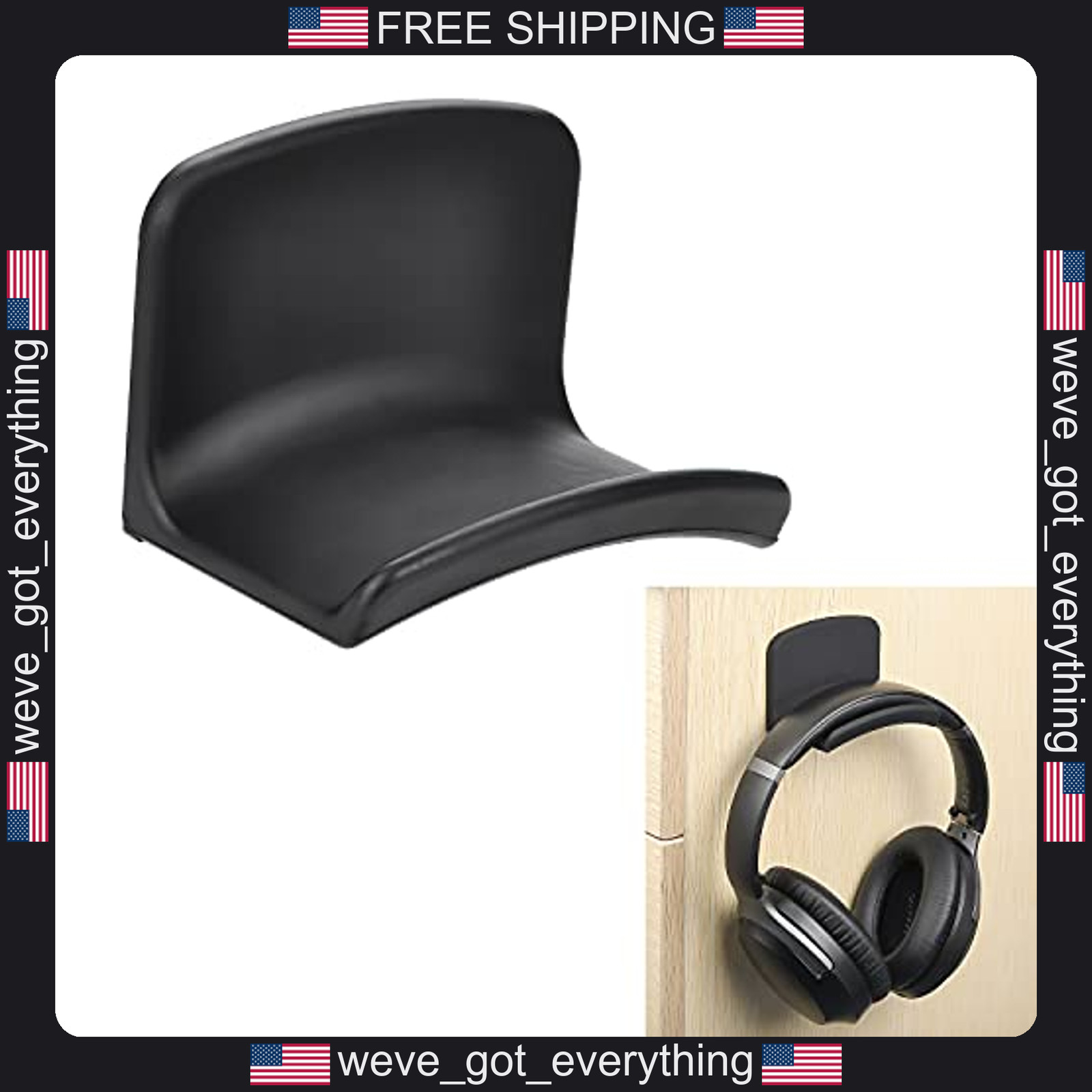 Single Black Headphone Holder Wall Mount for Cables and Gadgets